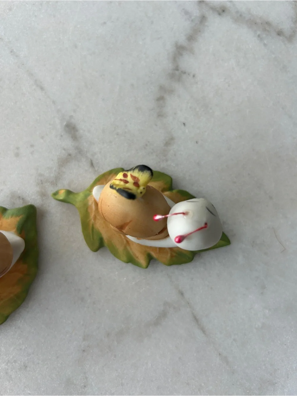 Vintage Ceramic Snail Figurine Set in Brown and Green